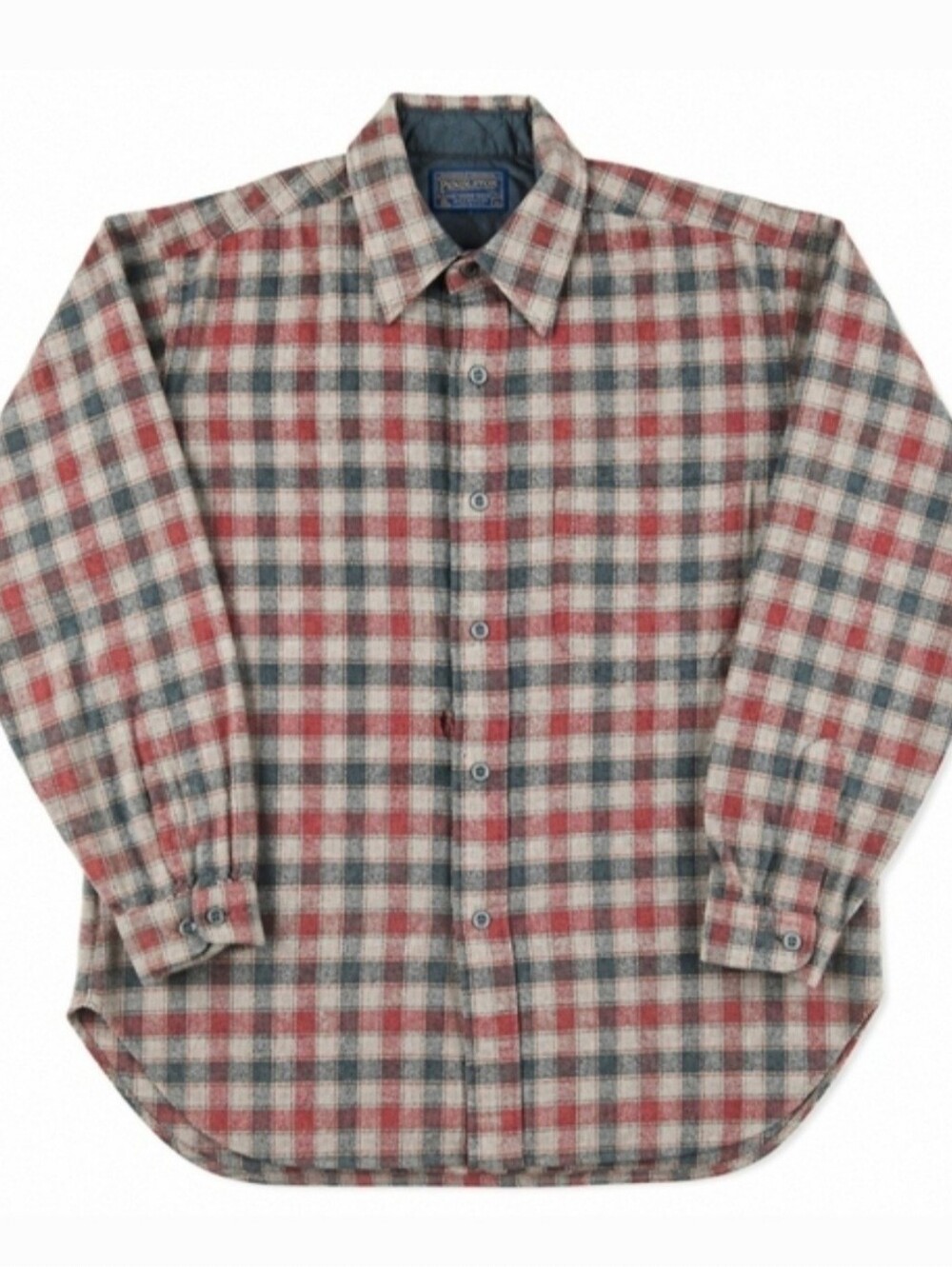 Vintage Pendleton Shirt Large Wool Plaid USA Made Red Gray Cream